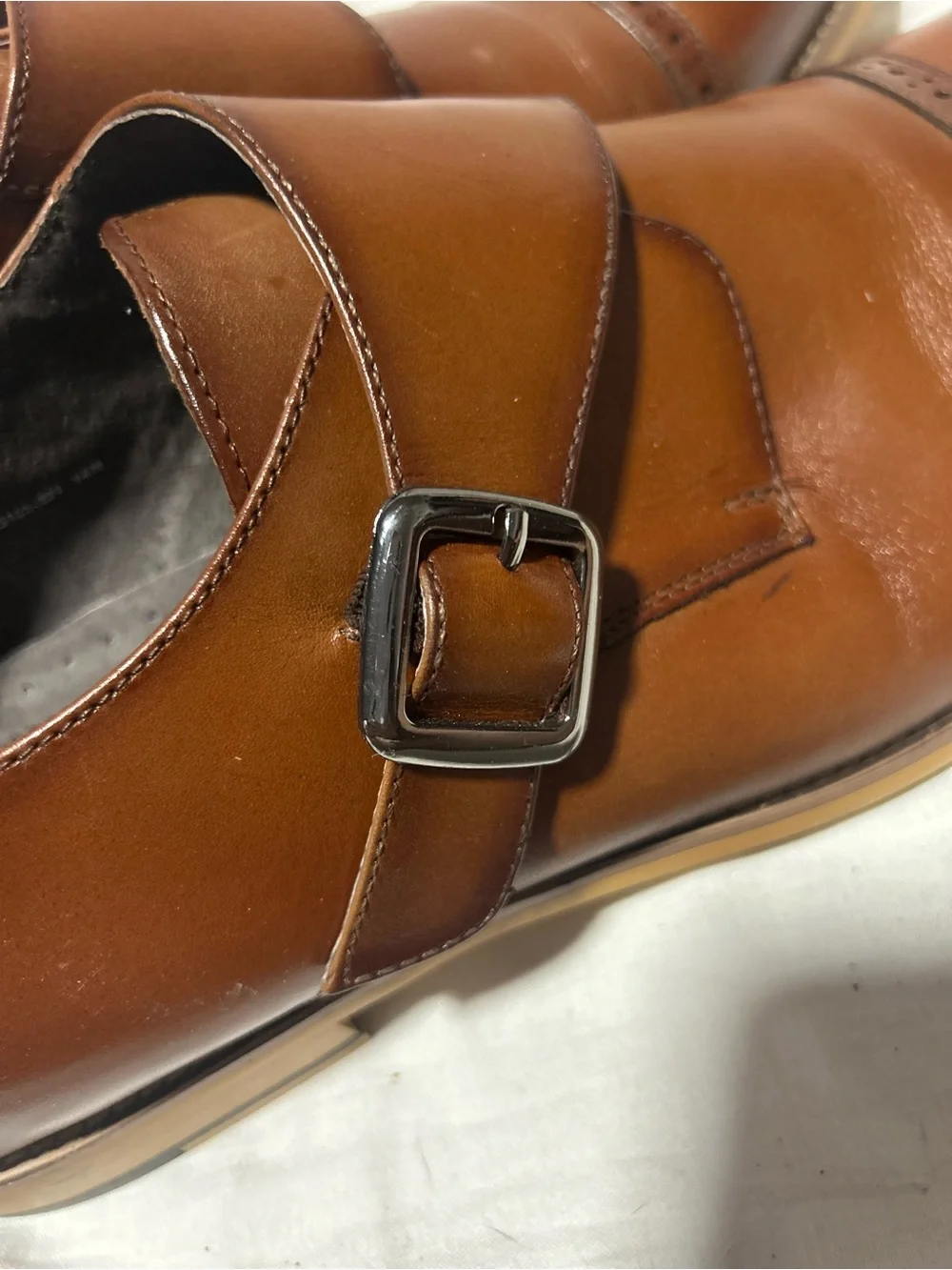 Stacey Adams Men's Cognac Leather Single Monk Strap Dress Shoes